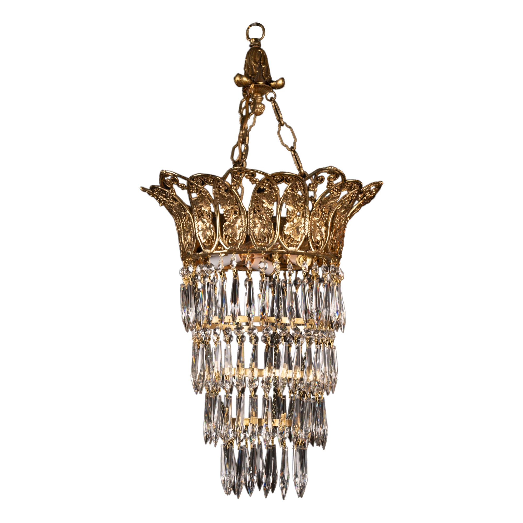 Bronze and Crystal Chandelier, French Early 20th Century  For Sale
