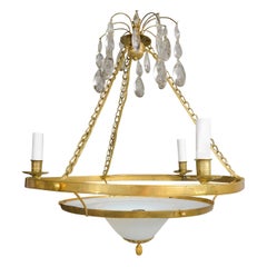 Antique Swedish Brass Fixture with Opaline Glass in the Neoclassic Manner