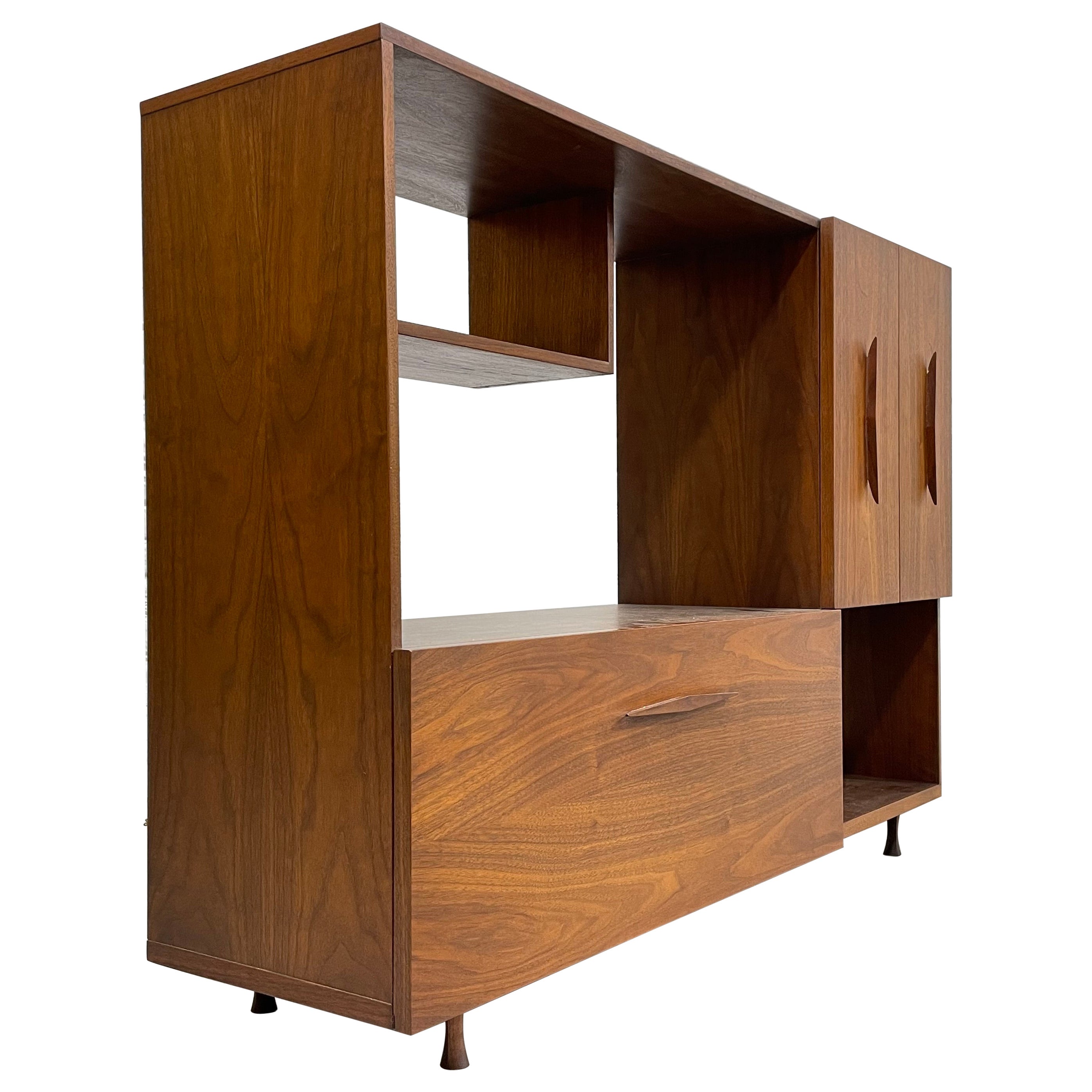 Mid Century Modern Walnut BAR / Bookcase Cabinet, c. 1960's