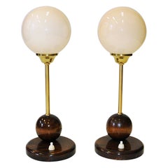 Scandinavian Art Deco pair of table lamps with opaline glass domes 1930s