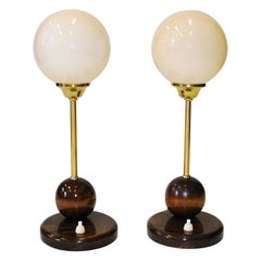 Vintage Scandinavian Art Deco pair of table lamps with opaline glass domes 1930s