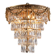 Antique Tiered Louis XVI Bronze and Crystal Chandelier, French 19th Century