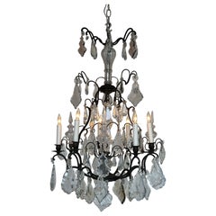 Large 1920s French Crystal Chandelier With Six Lights