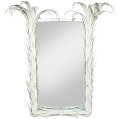 Vintage White tole Metal Palm Frond Mirror