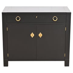 Baker Furniture French Regency Black Lacquered Bar Cabinet, Newly Refinished