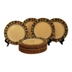 Antique Circa 1920s "Della Robia" Bordered Titian Ware Dinner Plates Set of 12