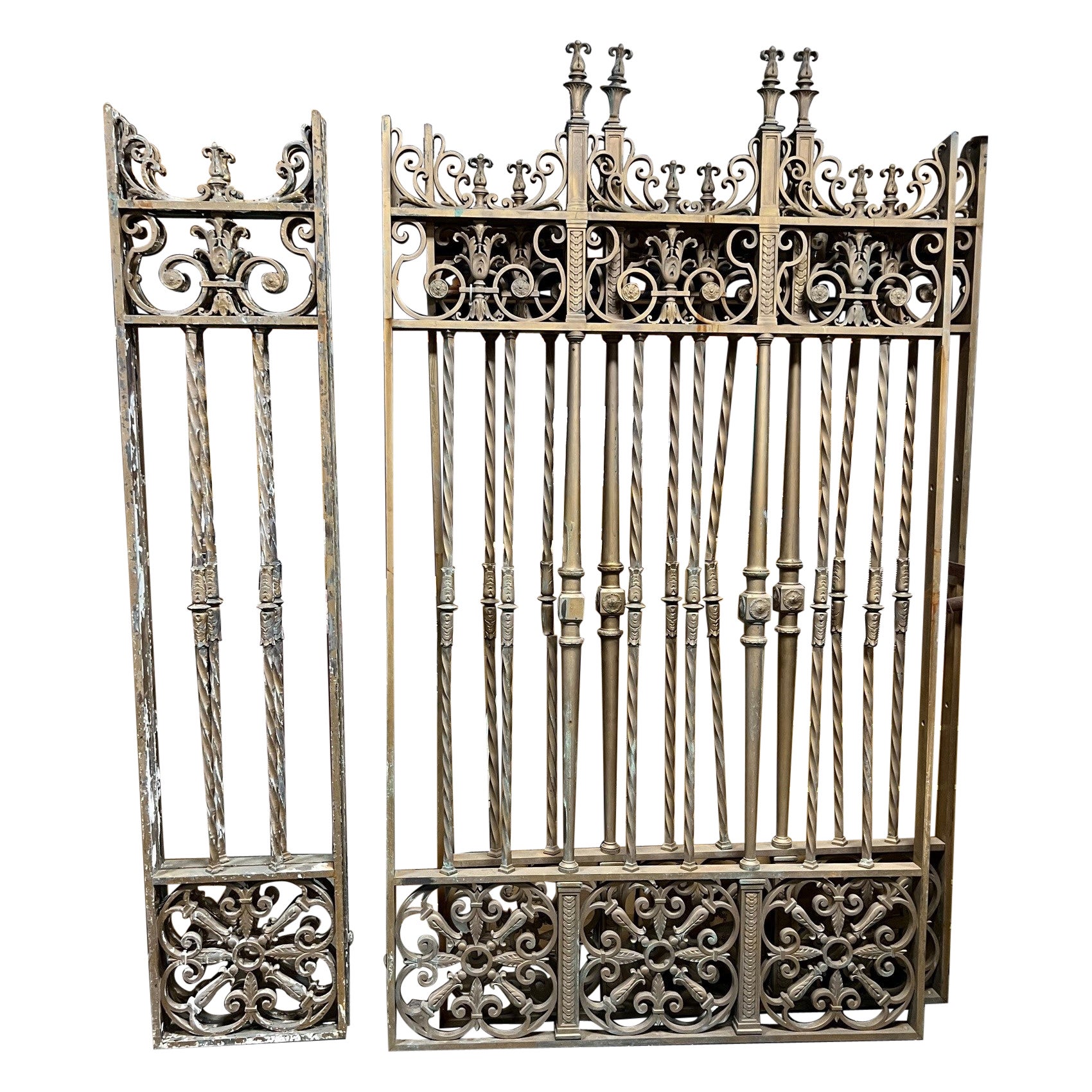 Mid 20th Century Large Pair of Bronze Driveway Entrance Gates with Side Panels   For Sale