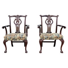 Vintage Traditional Chippendale Style Walnut Armchairs by Smith & Watson, a Pair
