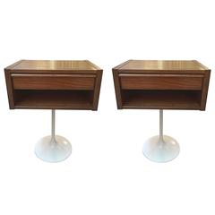 Pair of Walnut Side Tables with Tulip Bases