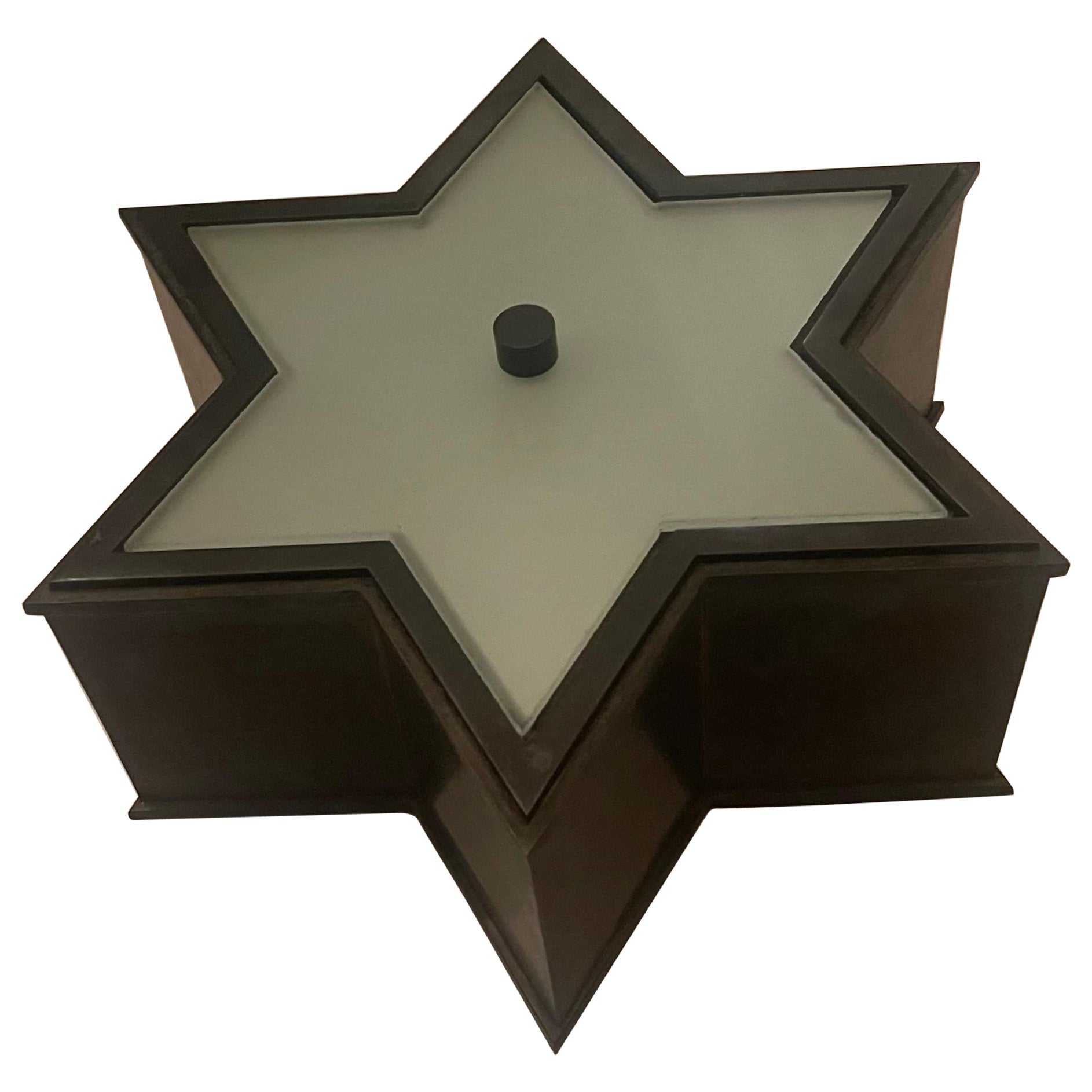 Mid-Century Modern Patinated Bronze Star Glass Flush Mount Light Ceiling Fixture