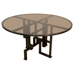 Jean de Merry "Soho" antiqued bronze table base with bronze tinted glass