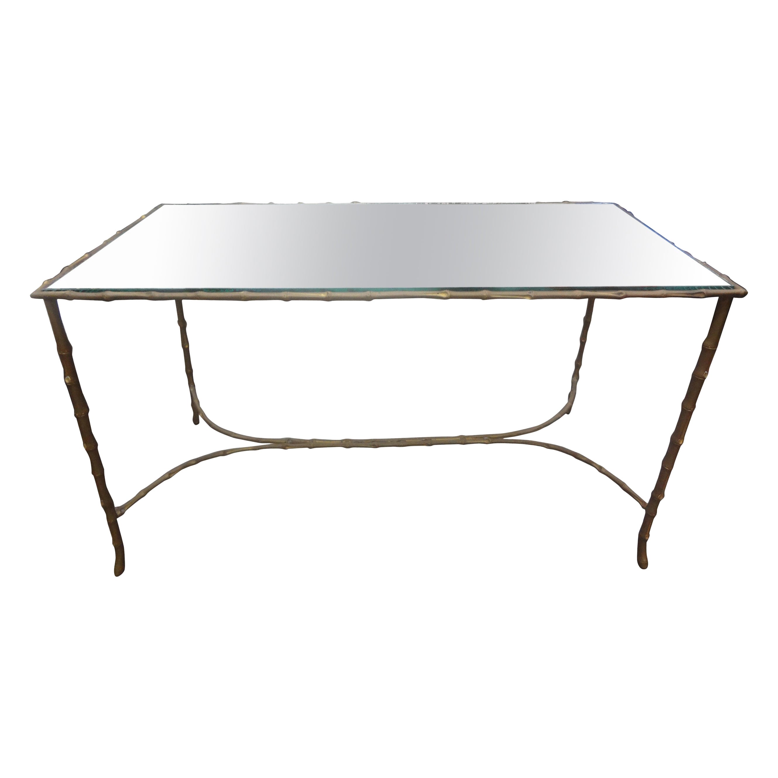 Mesa baja francesa Maison Baguès de bronce y espejo