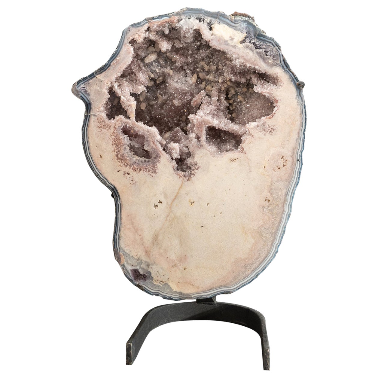 Large Genuine Pink Druzy Quartz on Metal Stand (25", 60.4 lbs) For Sale