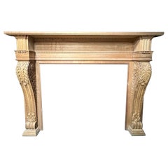 Vintage Oversize Carved Wood Fireplace Mantel with Acanthus Leaf Corbels.  