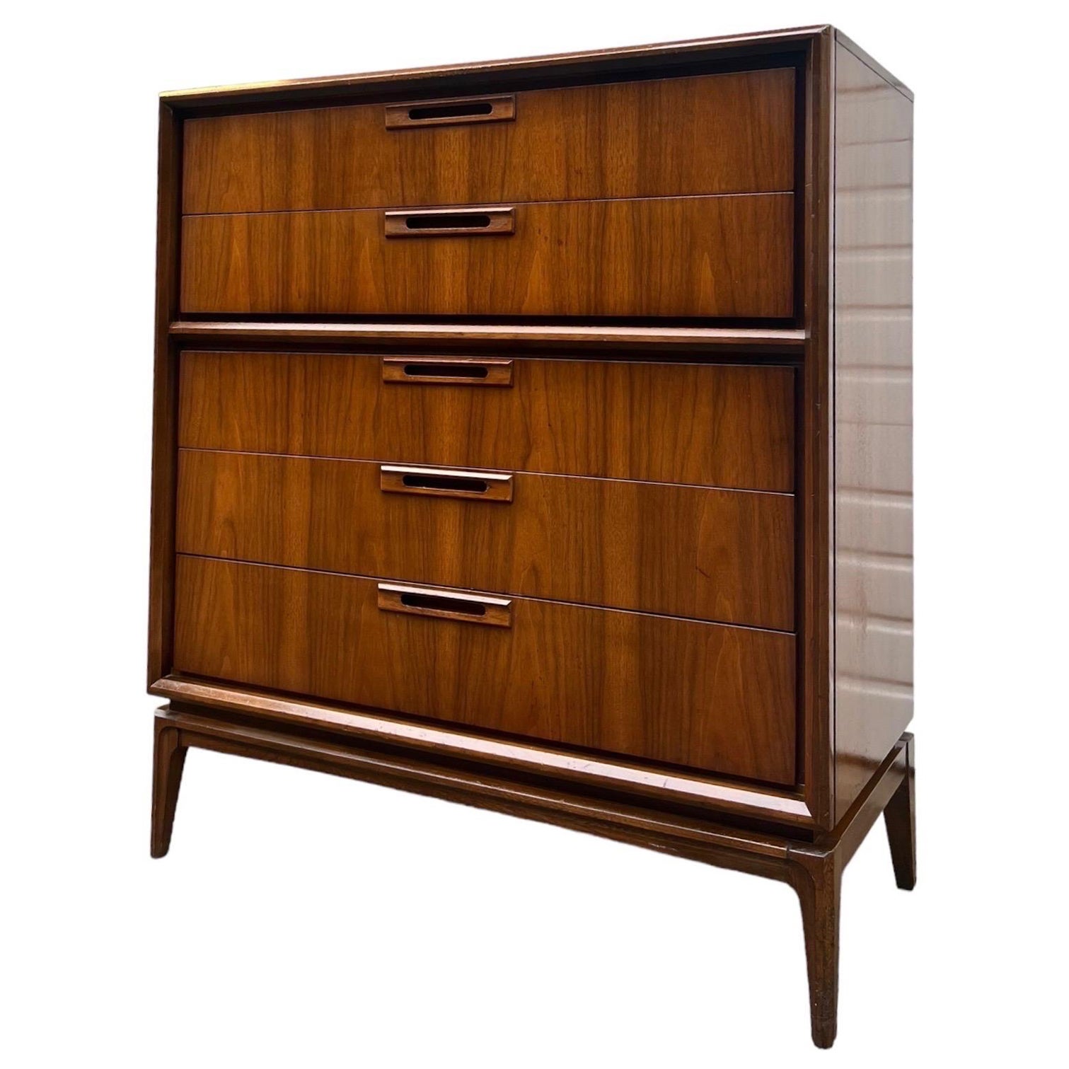 Vintage Mid Century Modern Solid Walnut Dresser Dovetail Drawers by Stanley  For Sale