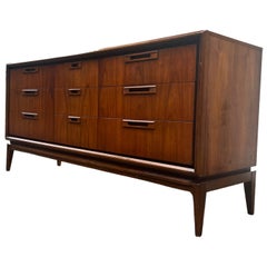 Retro Mid Century Modern Solid Walnut 9 Drawer Dresser by Stanley