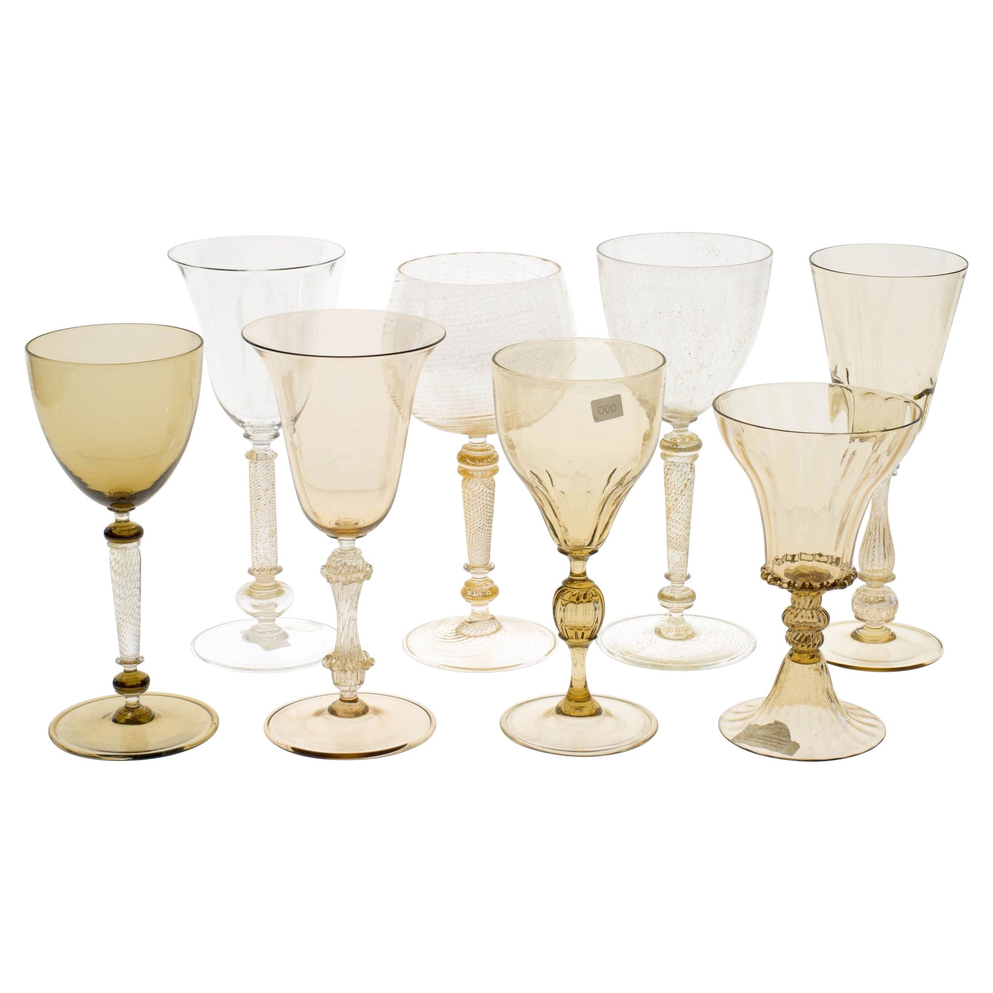 Collector's Eclectic Set of 8 Cenedese Wine Glass, Each in Different Design