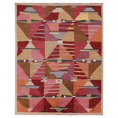 Antique Rug & Kilim’s Scandinavian Style Custom Rug with Colorful Geometric Patterns