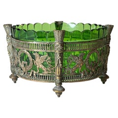 Schale aus grünem Glas im französischen Empire-Stil mit Bronzemontierung