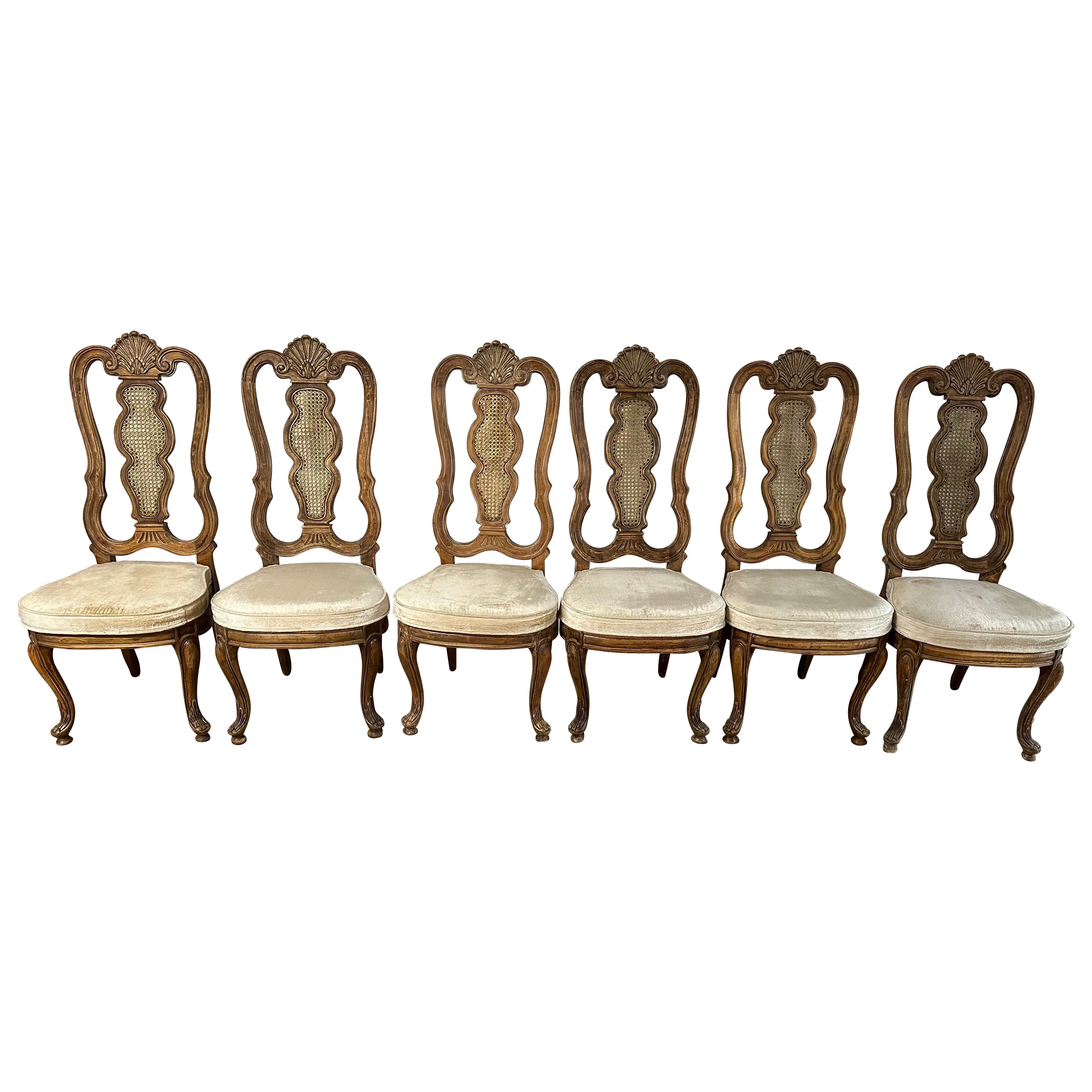 Set of 6 Vintage Italian Baroque Style Dining Room Side Chairs For Sale