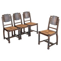 French Woven Dining Chairs by Charles Dudouyt, Set of 4