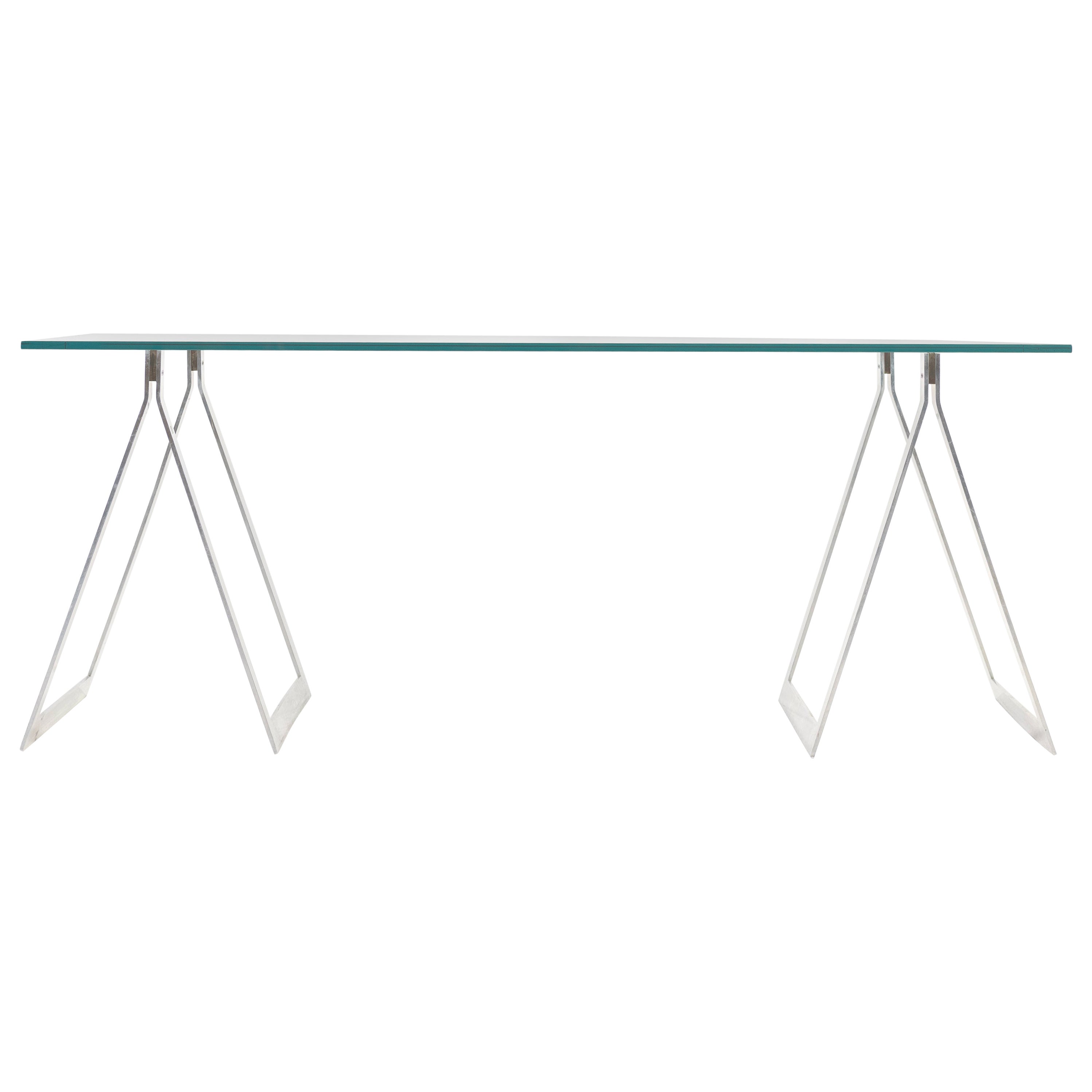 The Moderns Modern Steele Desk avec base en acier et plateau rectangulaire en verre en vente