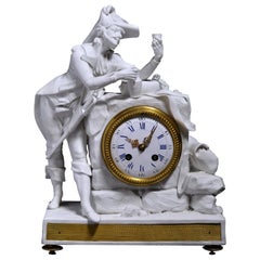Figural Bisque Porcelain w Gilt Bronze Clock Napoleonic Officer 19th century