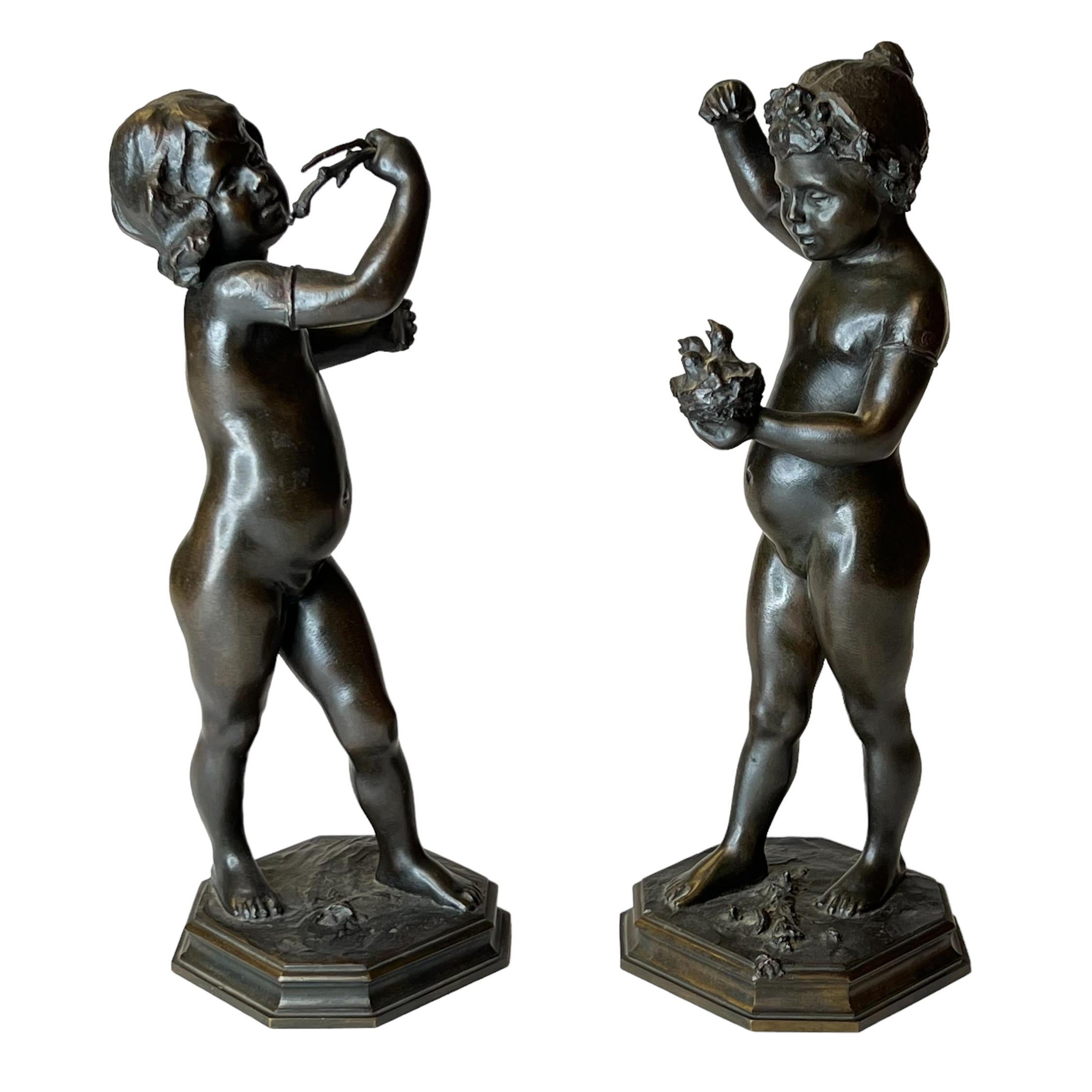 Grand Tour Bronze Figurines of Boy and Girl For Sale