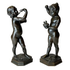 Antique Grand Tour Bronze Figurines of Boy and Girl