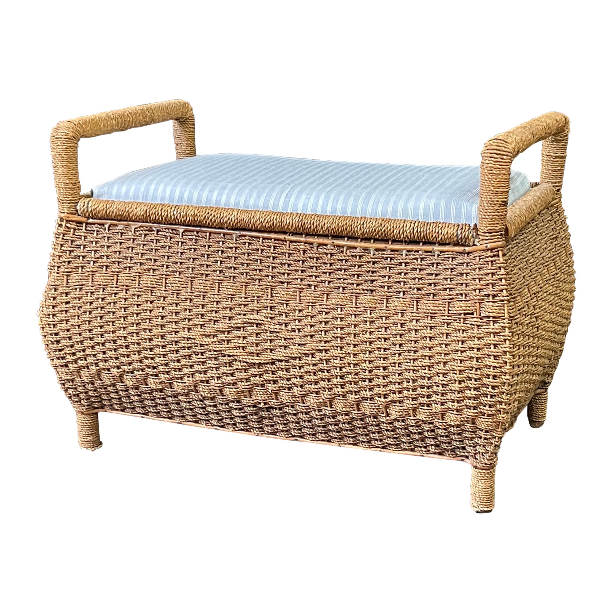 English Bombay-Shaped Woven Rattan Bench For Sale