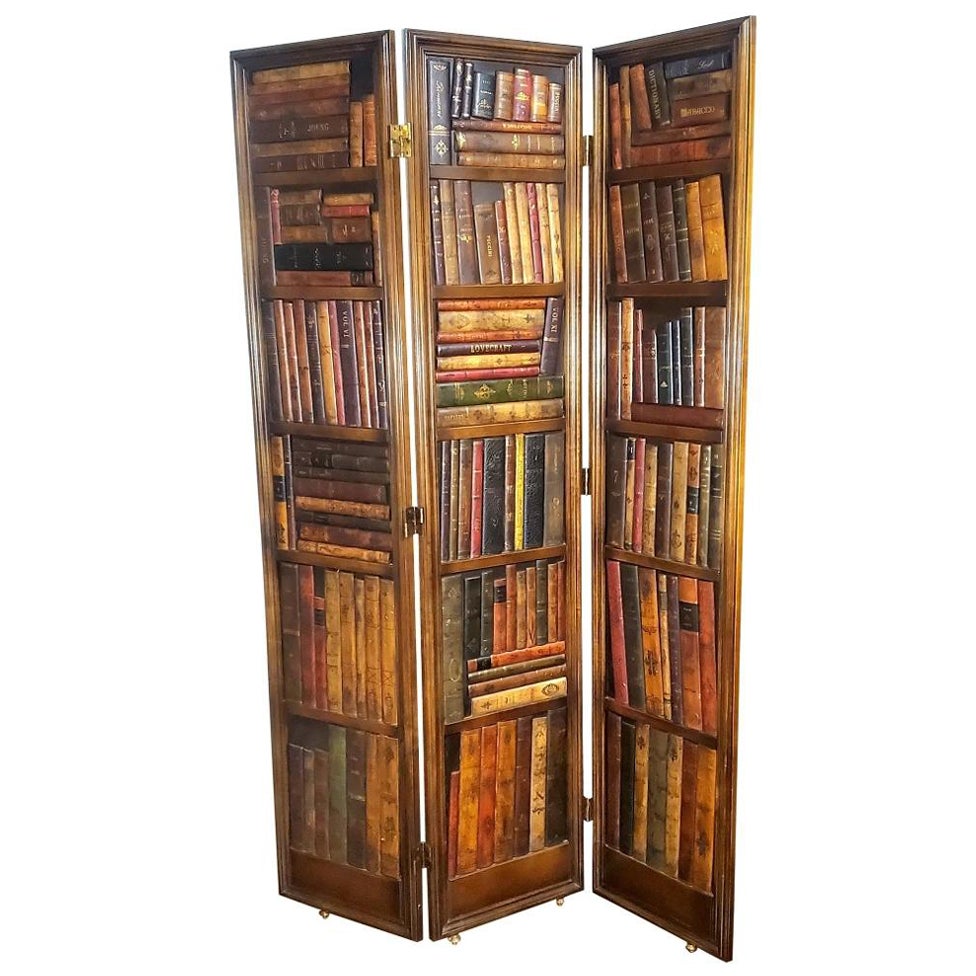 2000s Leather Books Motif Screen/Room Divider For Sale