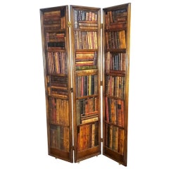 Antique 2000s Leather Books Motif Screen/Room Divider