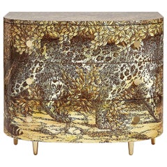 Fornasetti Curved Chest of Drawers Leopardo in Multicolor