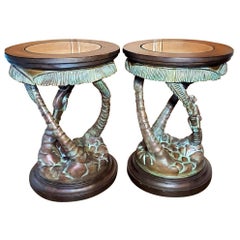 1980s Maitland Smith Palm Tree and Monkey Guilded Carved Side Tables, a Pair
