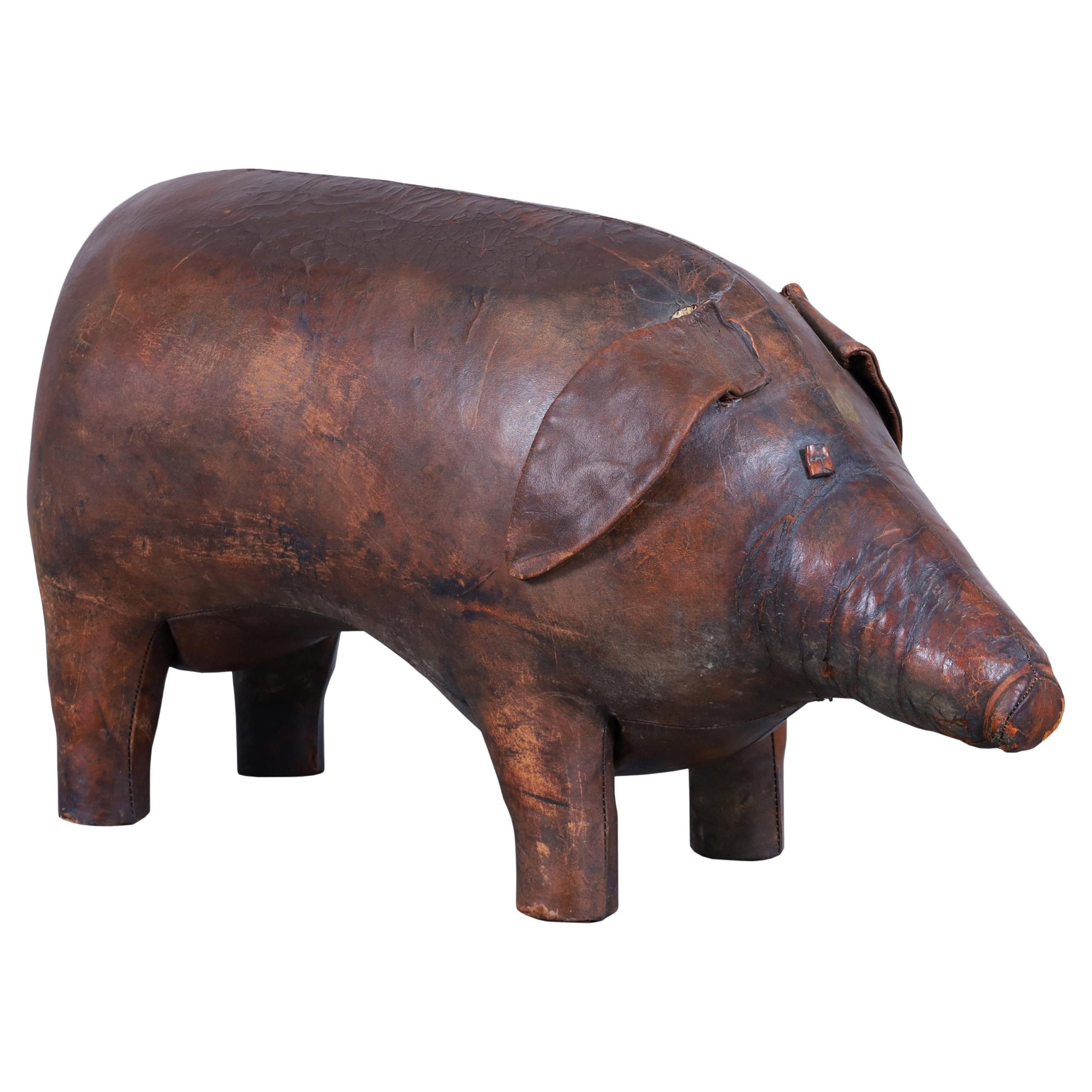 Dimitri Omersa Leather Pig Footstool for Abercrombie and Fitch For Sale