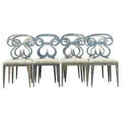 Vintage Boho Brushed Metal Biedermeier Style Dining Chairs - Set of 8