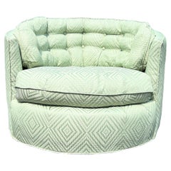 Retro Newly Upholstered Milo Baughman Style Swivel Tub Chair With Quilted Barrel Back