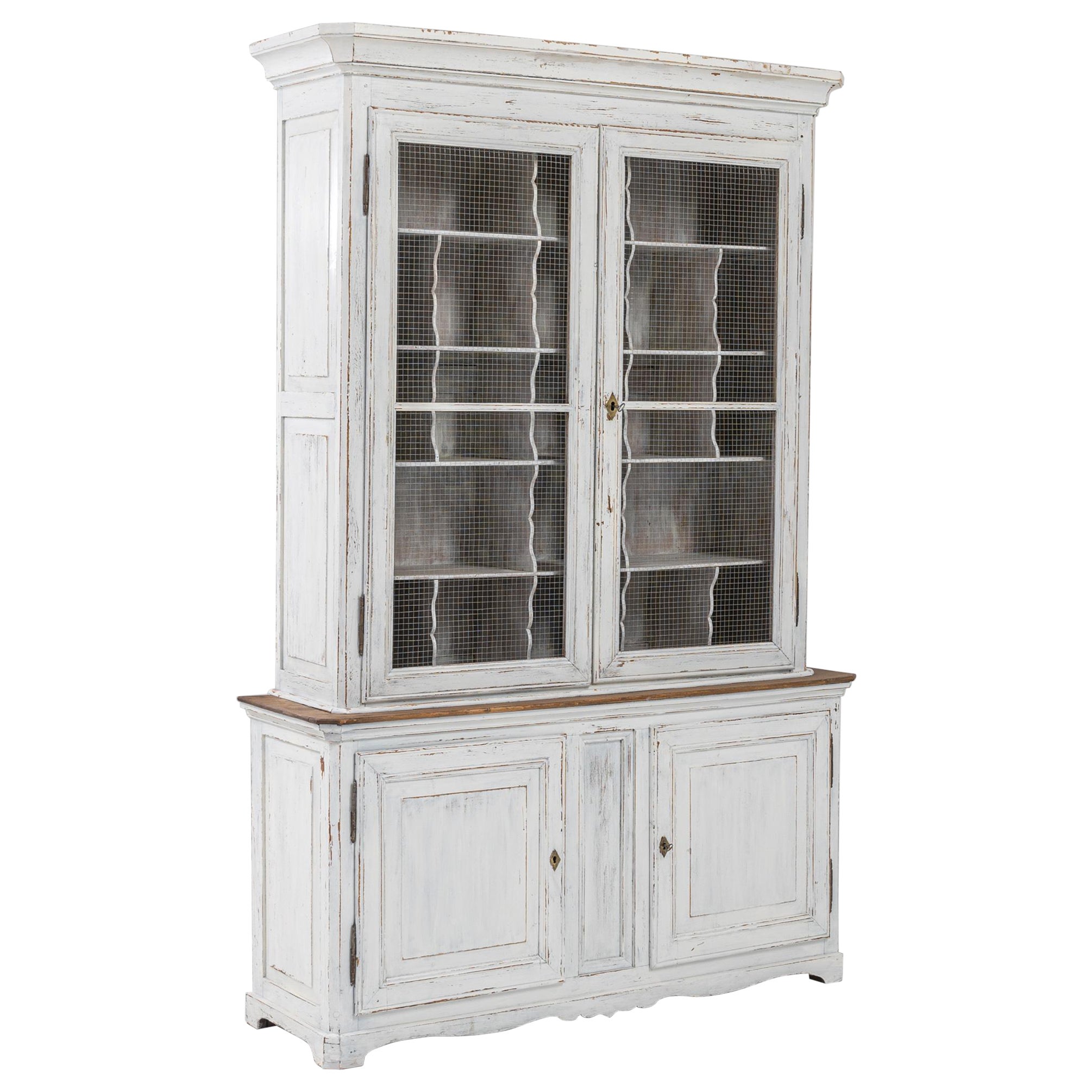 Turn of the Century French White Patinated Vitrine For Sale