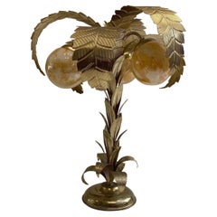Brass Palm Tree Table Lamp Hollywood Regency 1970s Art Deco #1 Maison Jansen 