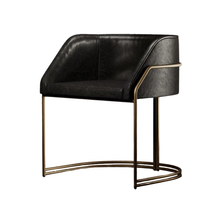 Déjà Vu Chair in Black Leather and Brushed Brass For Sale