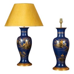Prussian Blue Chinoiserie Vase Lamps