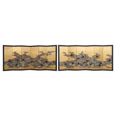 Antique Pair of Japanese folding screens (byôbu) of poets from ‘Hyakunin isshu’ 百人一首