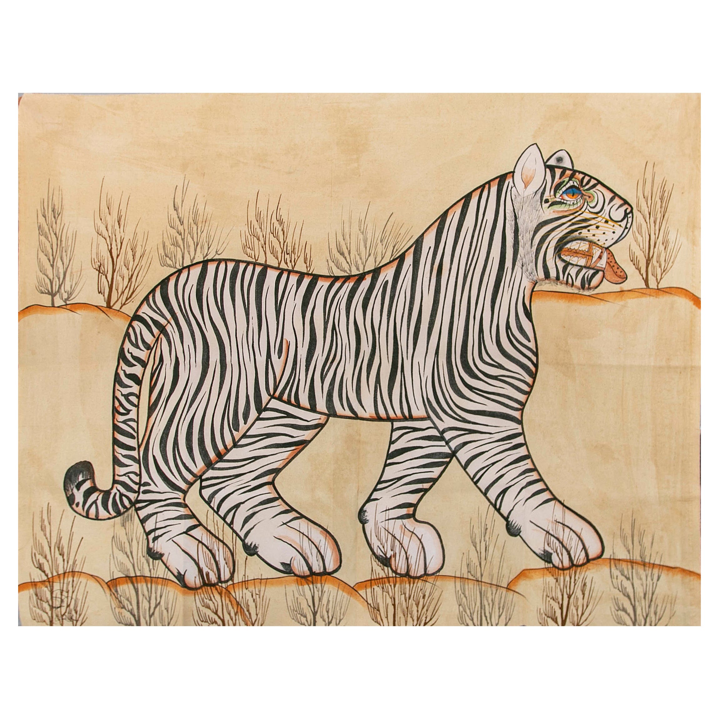 1970s Jaime Parlade Designer Hand Painting "Bengal Tiger" For Sale