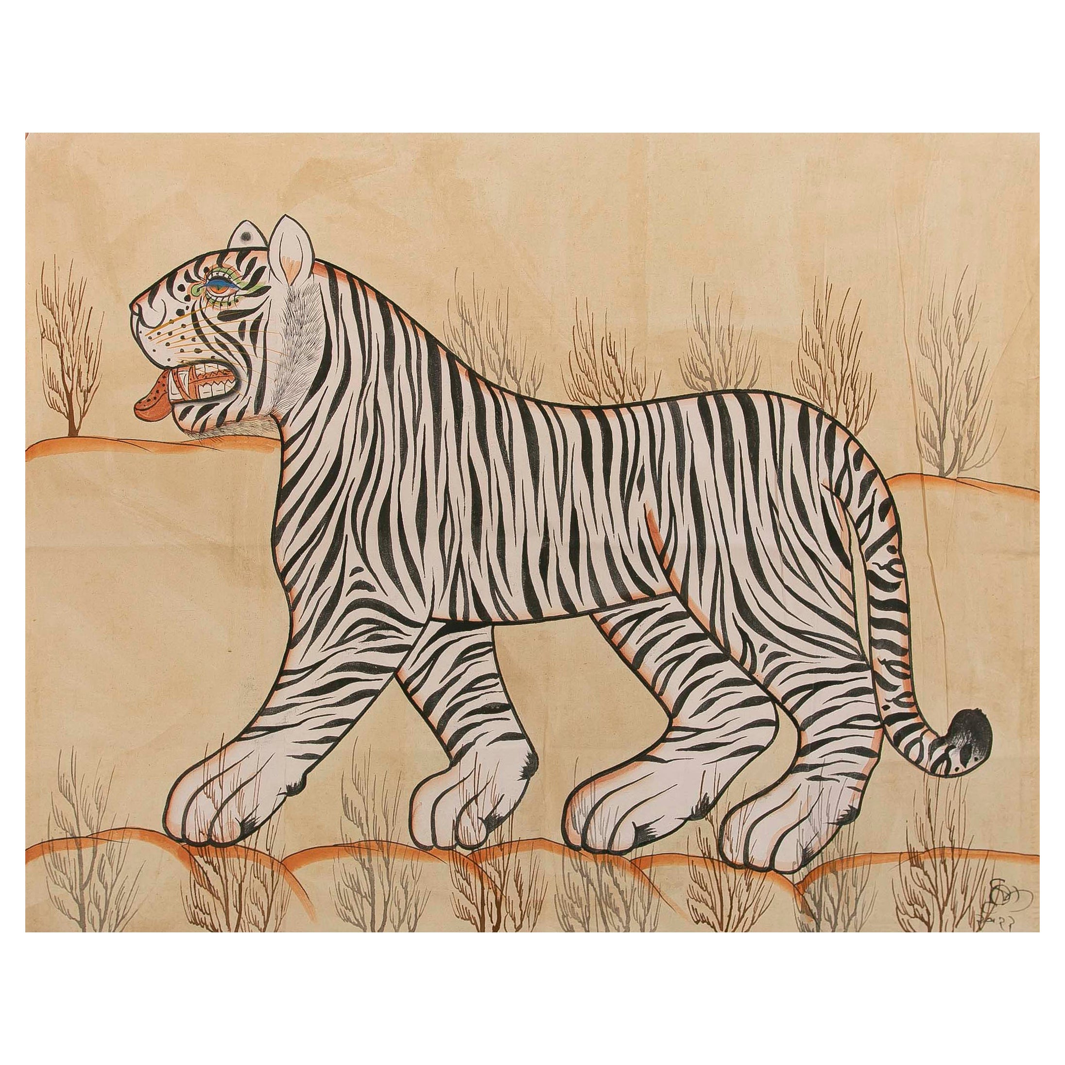 1970s Jaime Parlade Designer Hand Painting "Bengal Tiger"