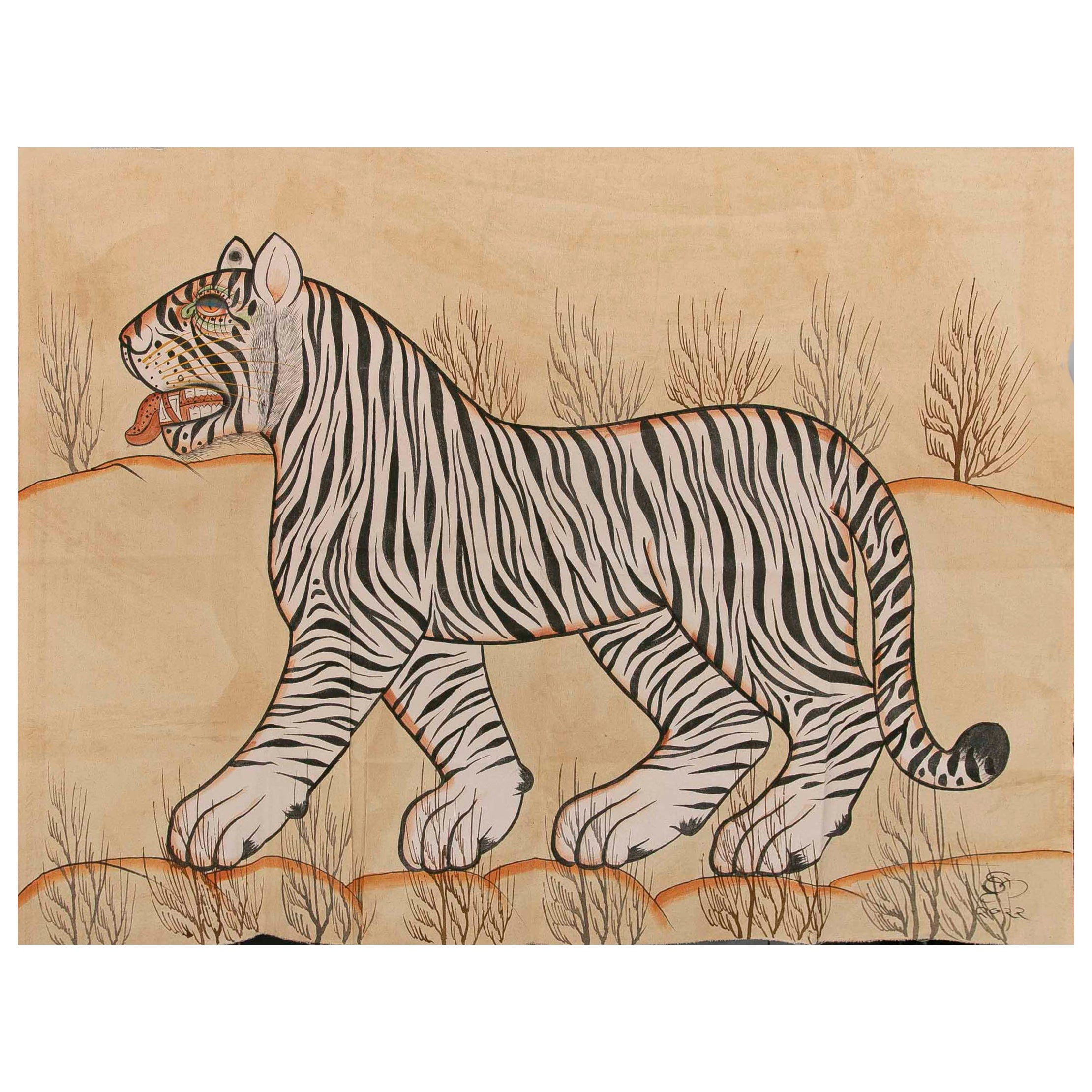 1970s Jaime Parlade Designer Hand Painting "Bengal Tiger" For Sale