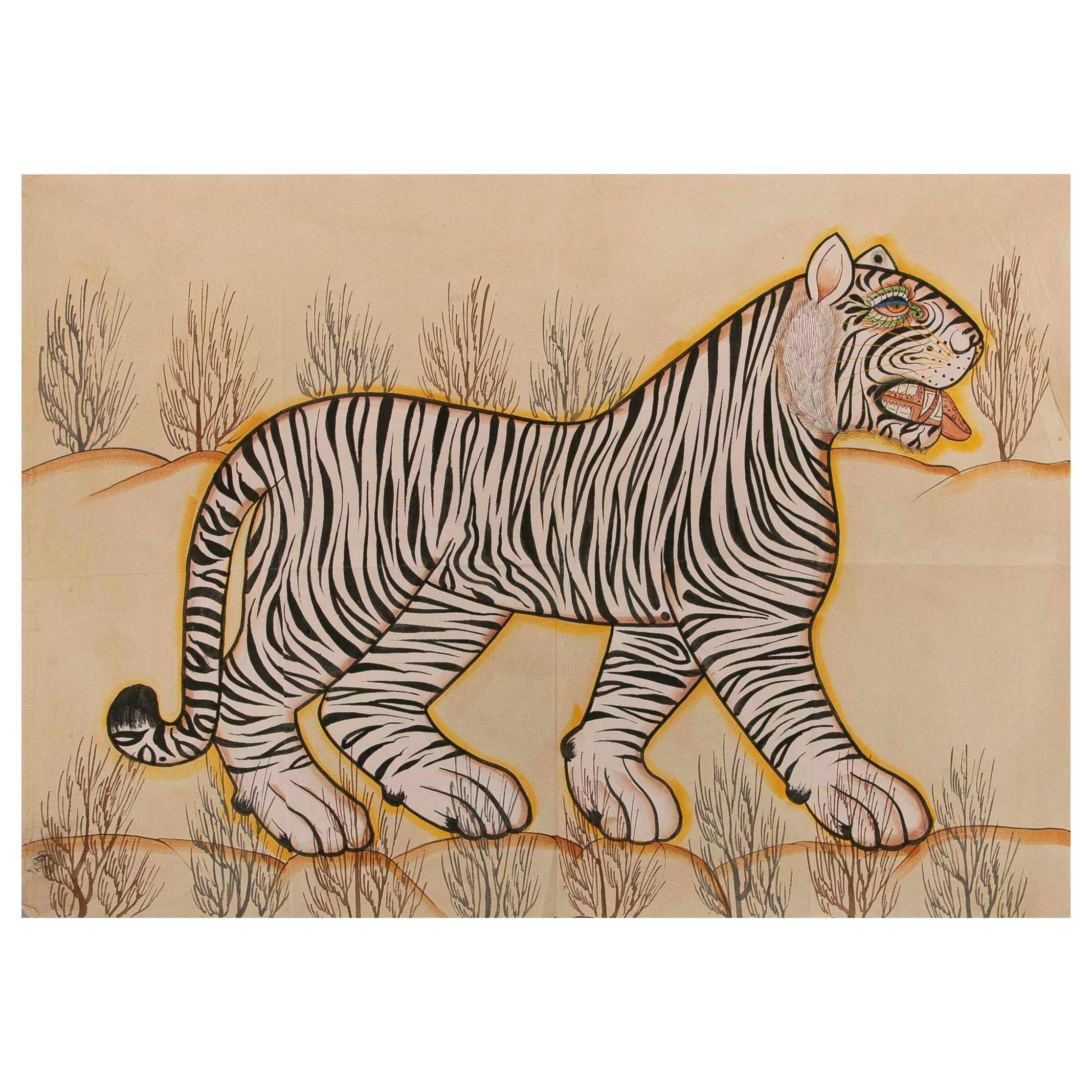 1970 Jaime Parlade Designer Hand Painting "Bengal Tiger" (Tigre du Bengale)