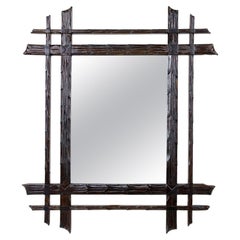 Antique Black Forest Rustic Wall Mirror, Doubleframe Handcarved, Austria circa 1870