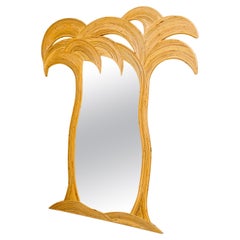 Très grand miroir en rotin "palmiers". 