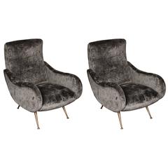 1950s Italian Brass Legs Armchairs in the Style of Marco Zanuso