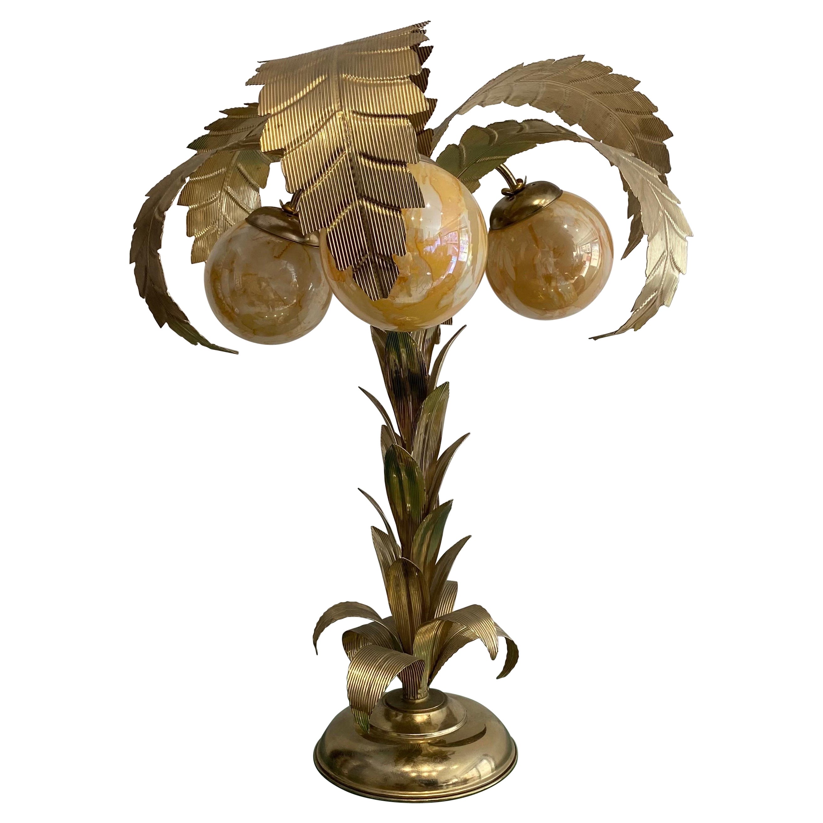 1970s Brass Palm Tree Table Lamp Hollywood Regency Art Deco #2 Maison Jansen  For Sale